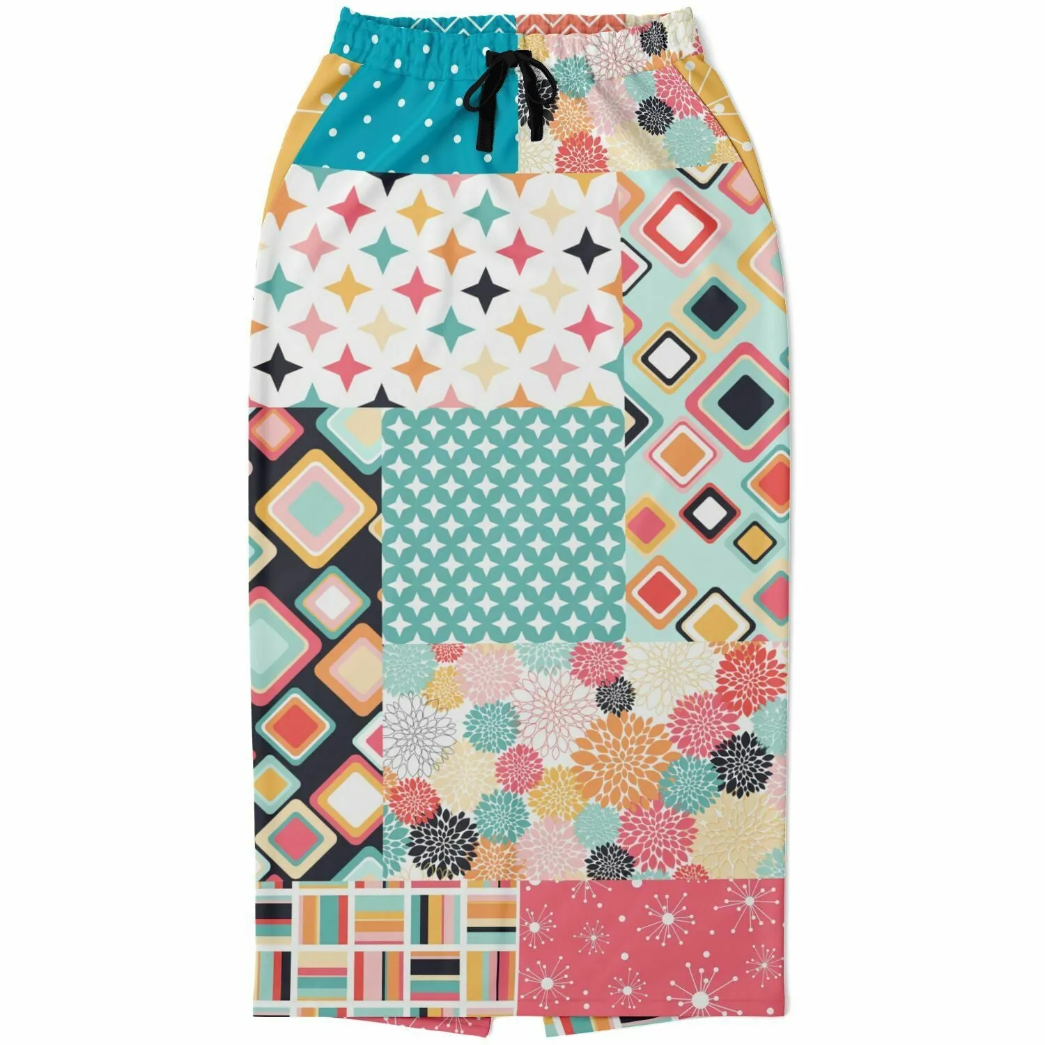 Old Miami Geo Patchwork Eco-Poly Long Pocket Skirt