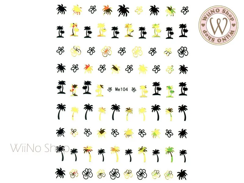 Palm Tree Gold Holographic Adhesive Nail Art Sticker - 1 pc (Me104-BGH)