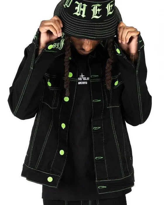 PHEELINGS DEFYING ODDS DENIM JACKET (JET BLACK/LIME GREEN)