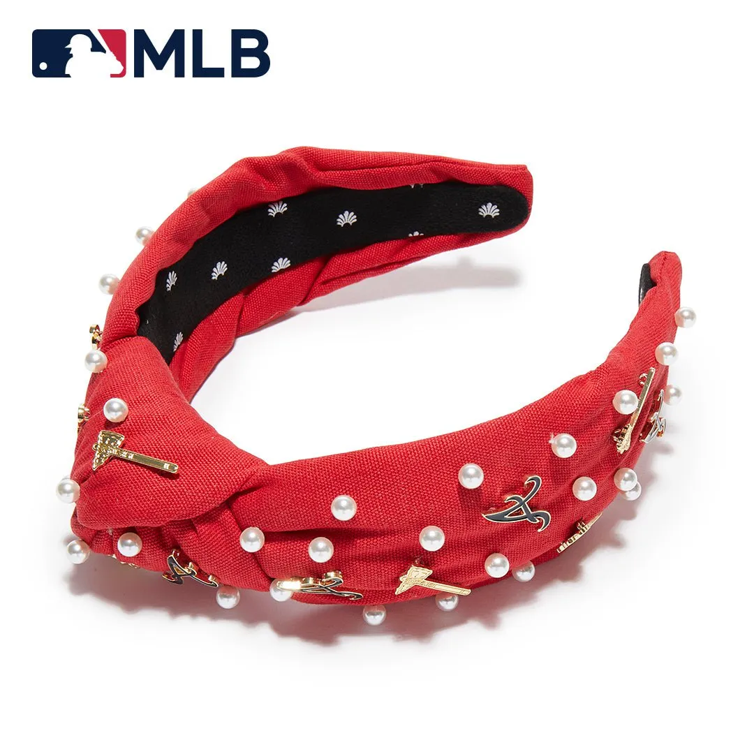 RED ATLANTA BRAVES EMBELLISHED KNOTTED HEADBAND