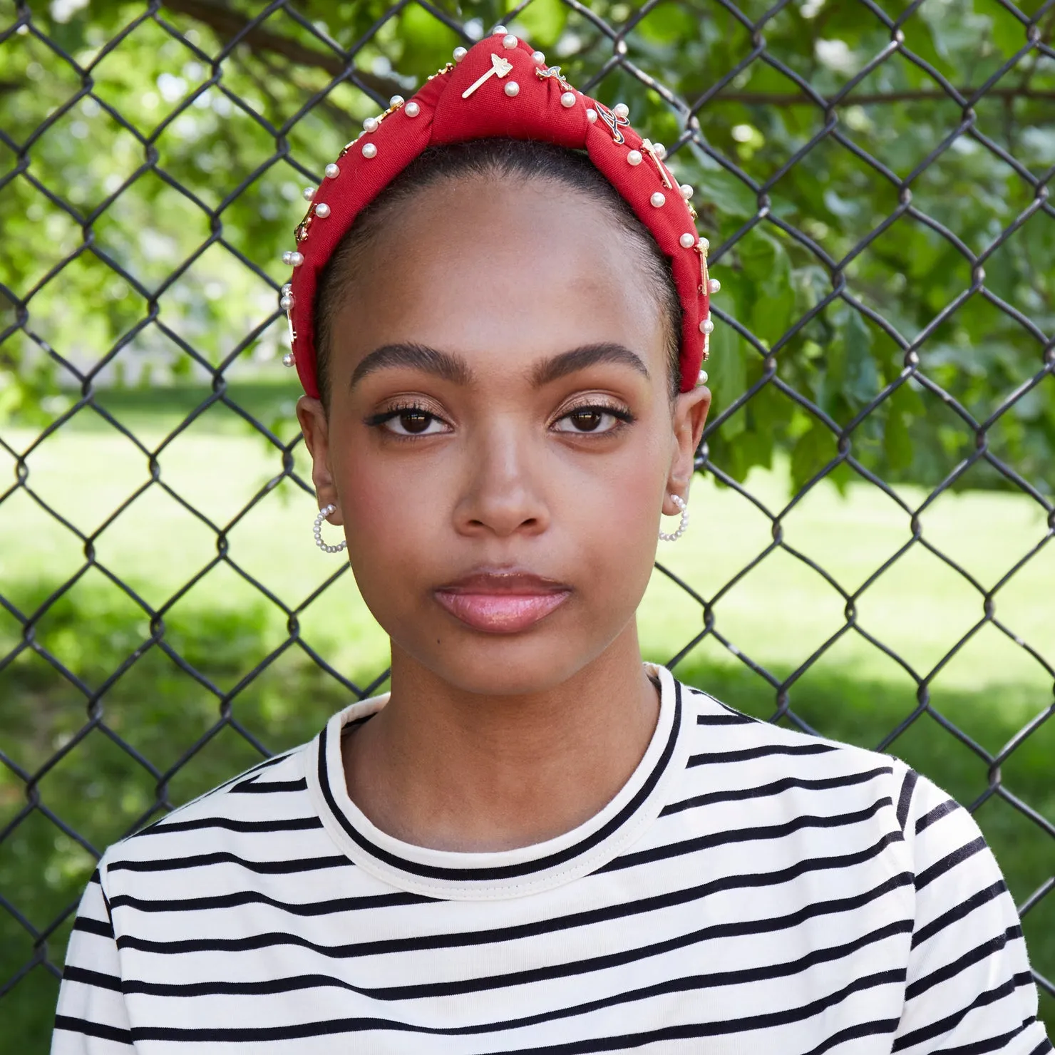 RED ATLANTA BRAVES EMBELLISHED KNOTTED HEADBAND