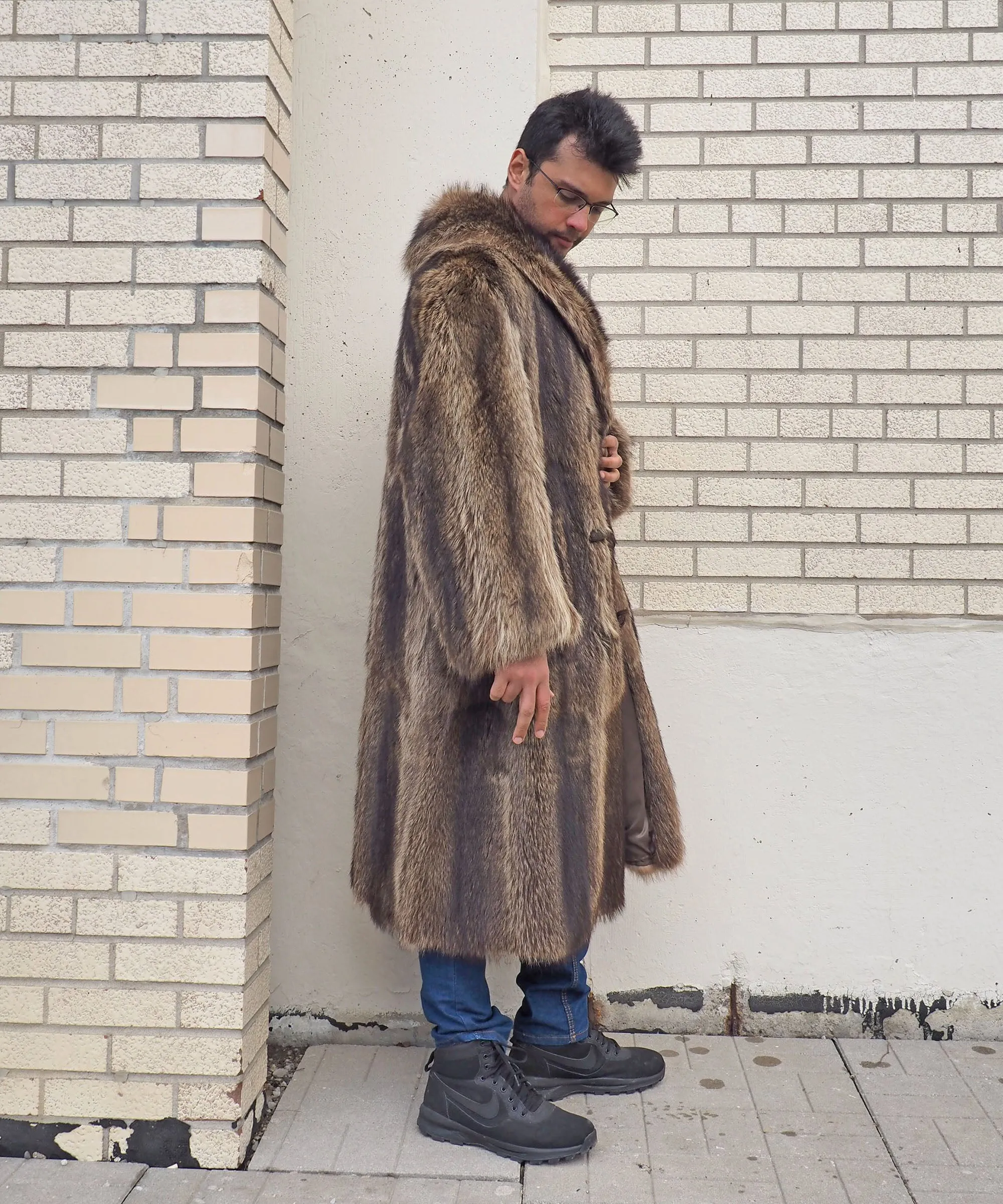 Reversible Raccoon Fur Coat Coats For Men M/L 47" Long