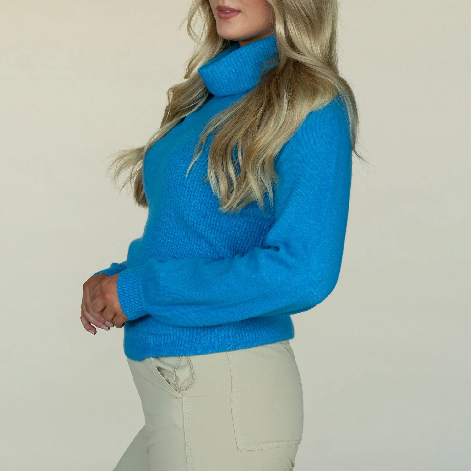 Roll Neck Raglan Sweater - Blue