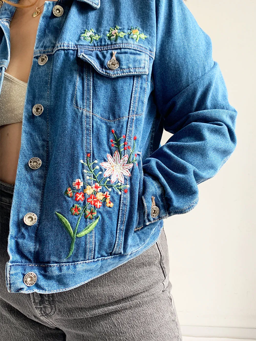 Route 66 Floral Embroidered Denim Jacket