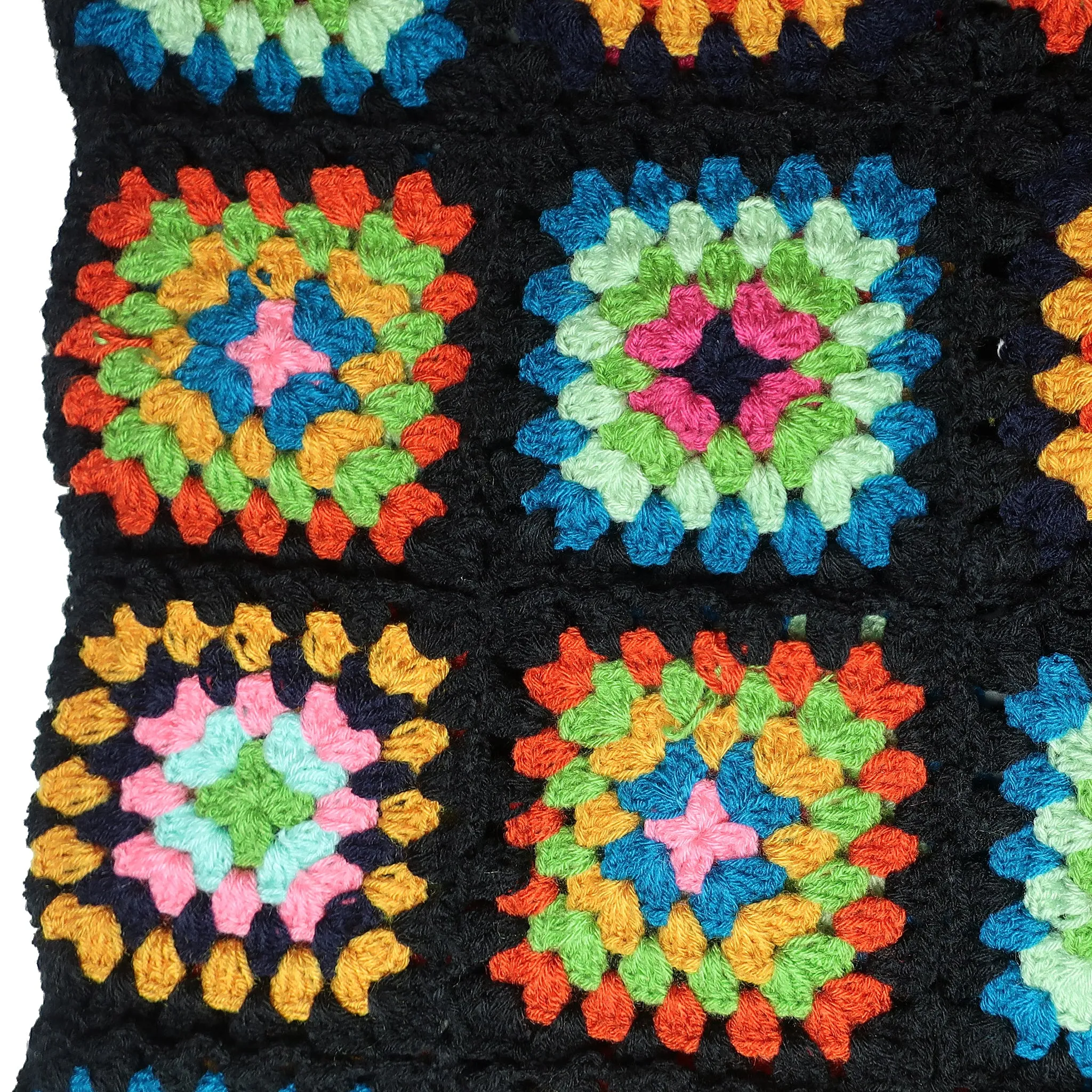 Saachi Noni Granny Square Crocheted Sweater in Black Multicolor