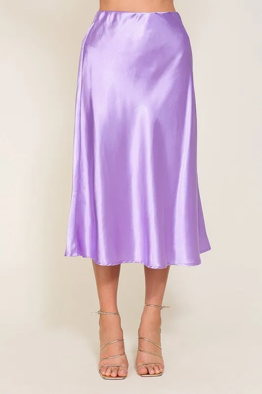 Satin Flare Midi Skirt