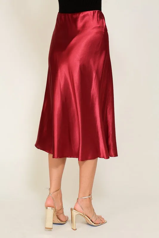 Satin Flare Midi Skirt