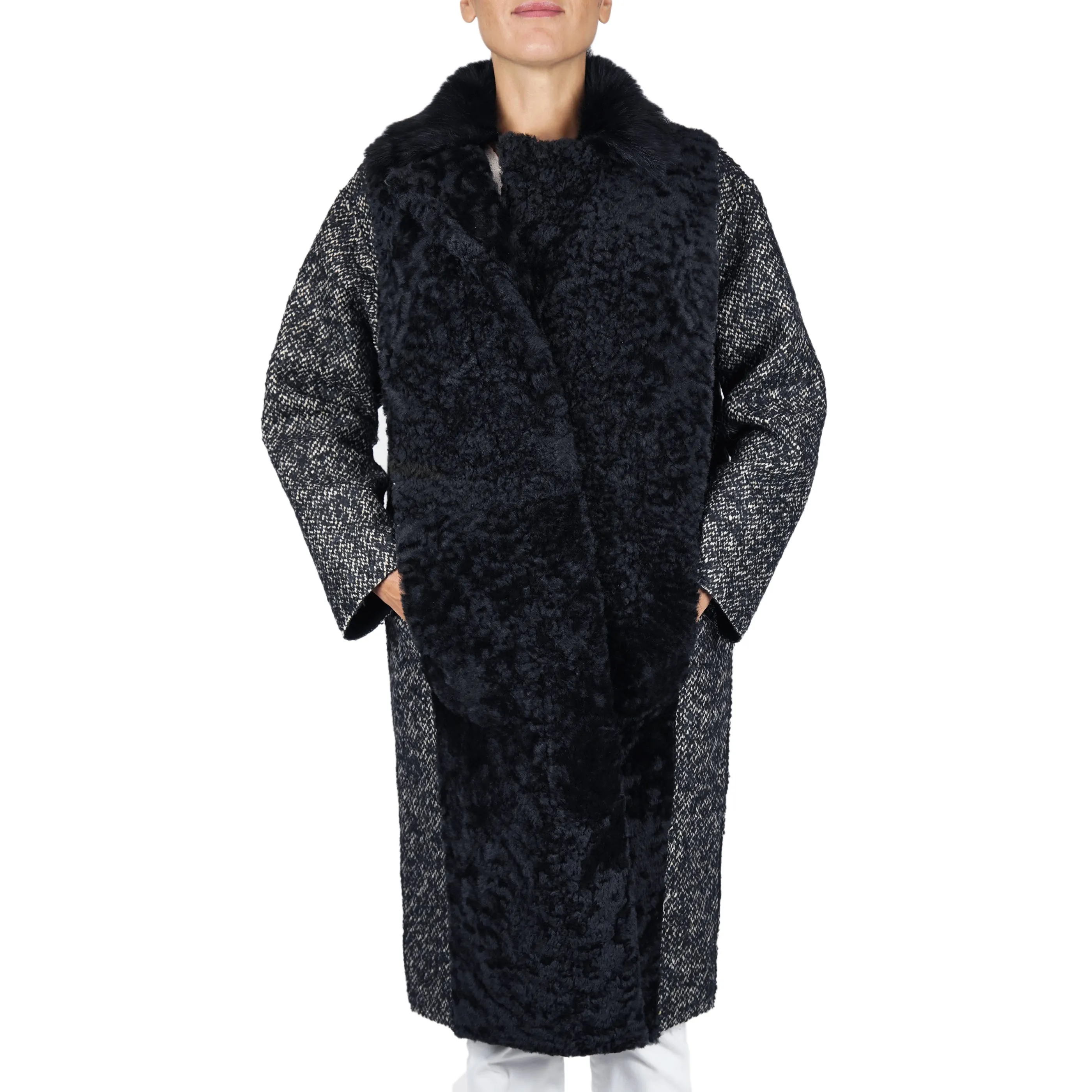 Shearling Oversize Coat with Wool