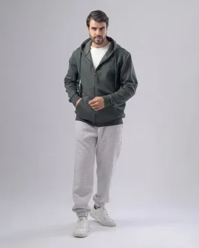 SLIM-FIT ZIP-THROUGH HOODIE - DARK OLIVE