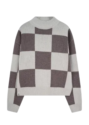 Strick-Sweater KARO OysterGrey/Schokolade