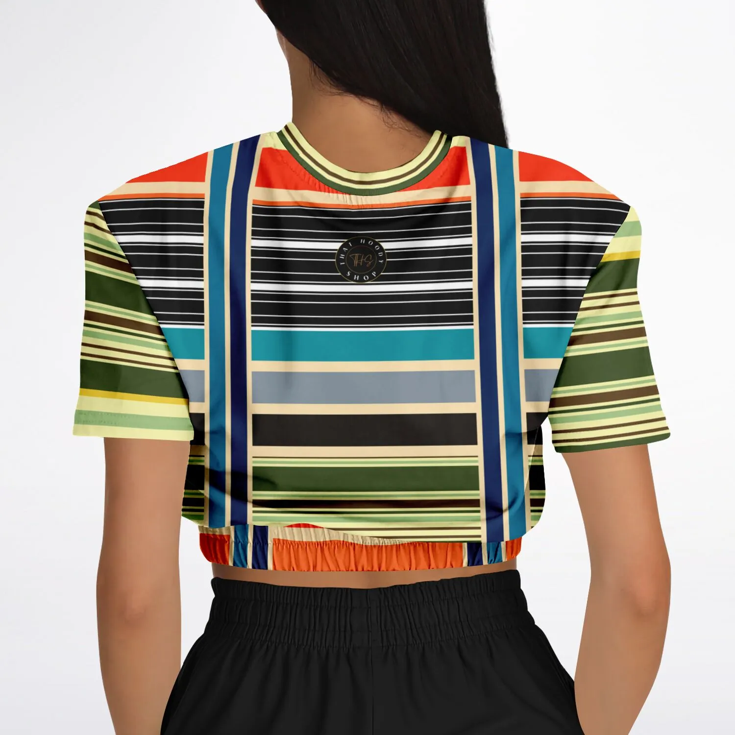 Tequila Sunrise Striped Short Sleeve Cropped Eco-Poly Sweater