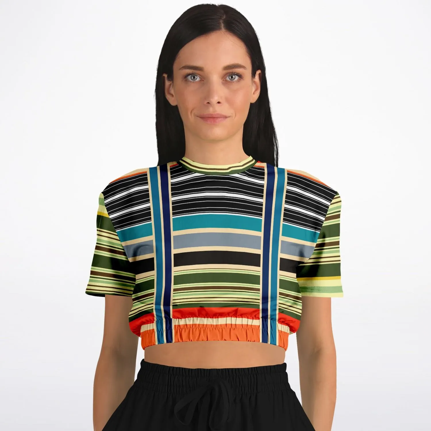 Tequila Sunrise Striped Short Sleeve Cropped Eco-Poly Sweater