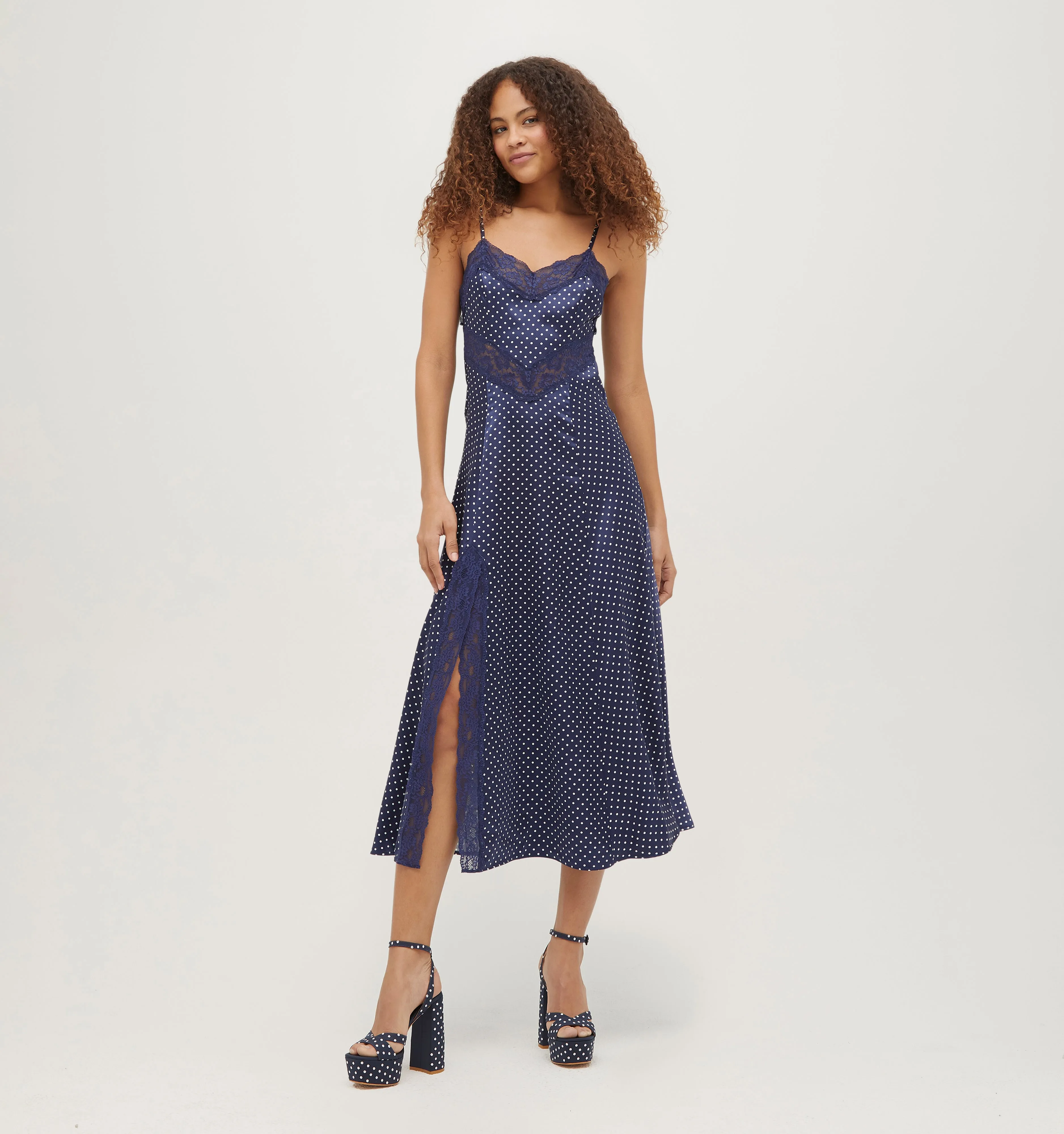 The Ida Dress - Navy Polka Dot Silk