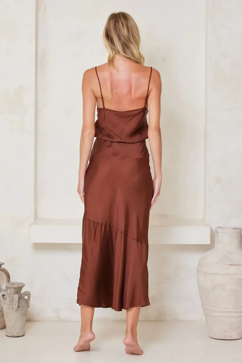 Tigerlily Santa Teresa Blake Midi Slip Skirt - Chocolate