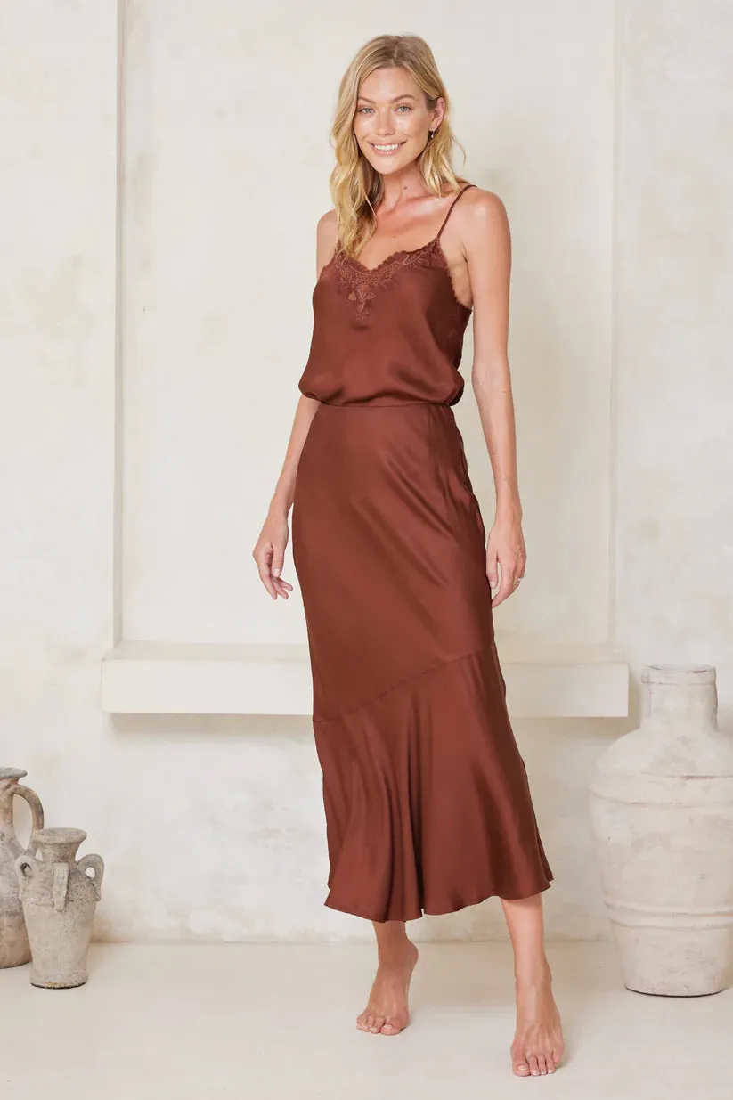 Tigerlily Santa Teresa Blake Midi Slip Skirt - Chocolate