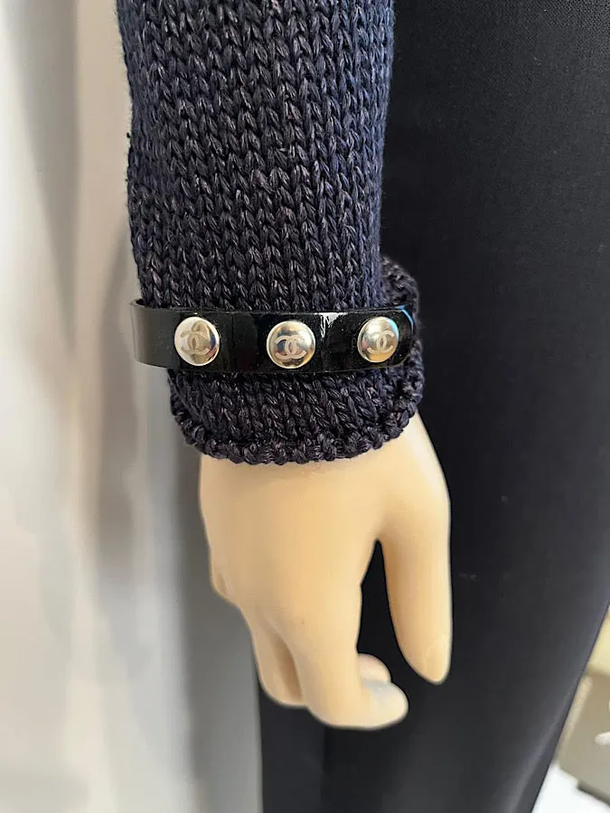 Vintage Chanel Black Sweater Patent Belt at Waist and Wrists FR 34/36 US 4