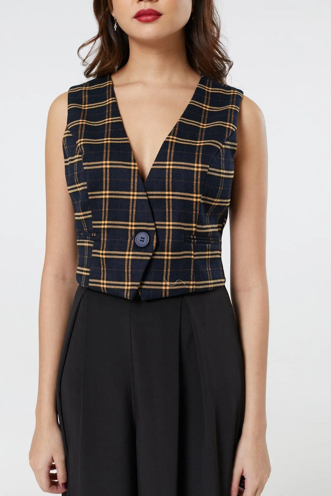 Waistcoat in Yellow and Navy Check