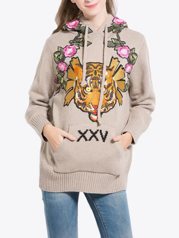 Women Floral Hoodie Hooded Sweatshirt Sweater