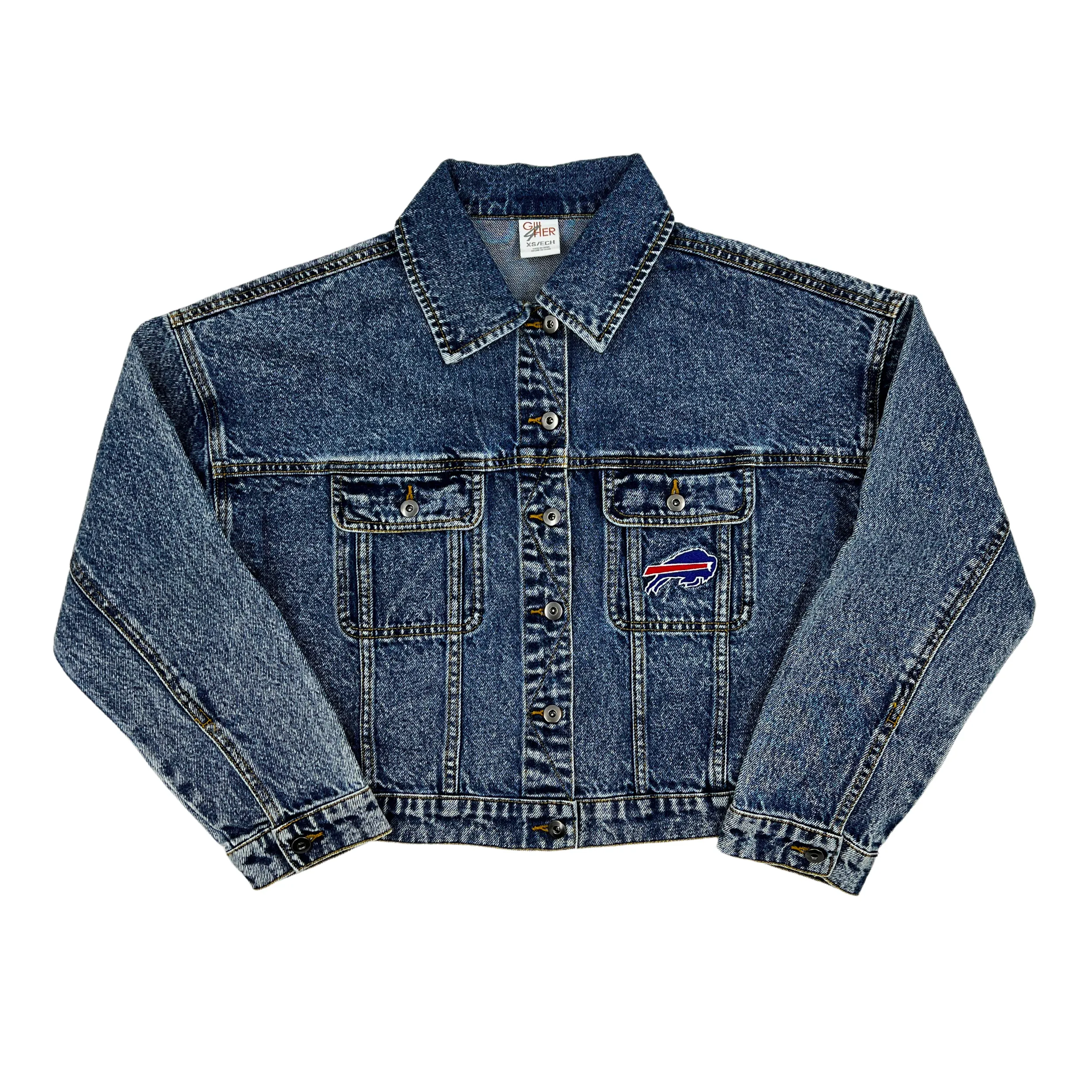 Women's Buffalo Bills Oversized Cropped Denim Jacket