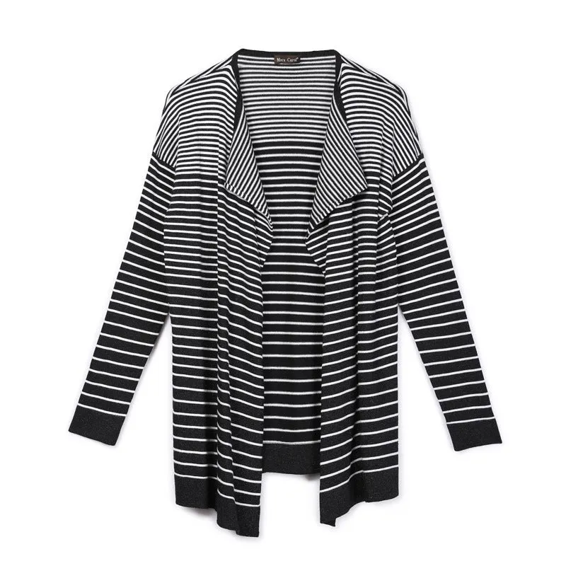 Womens Causal Stripe Front Open Sweater Cardigan Blouse